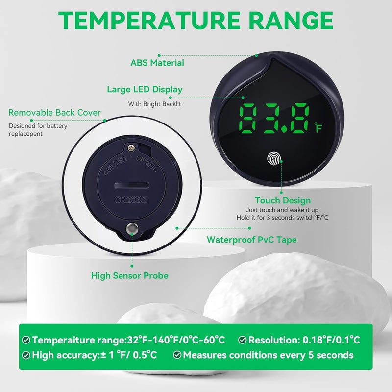PAULTEMP Removable Aquarium Water Thermometer with Touch Screen Digital Fish Tank Thermometer LED Display ±1℉/0.5℃, Fish Tank Accessories for Betta, Axolotl, Shrimp, Turtle, Reptile and Aquatic (Dark Blue) - Image 2